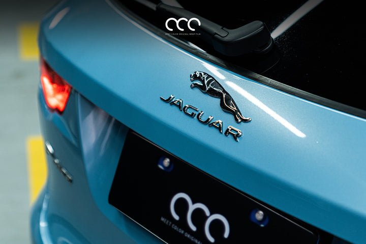 MC Films Frozen Blue Car Wrap Vinyl Jaguar F Pace Badge